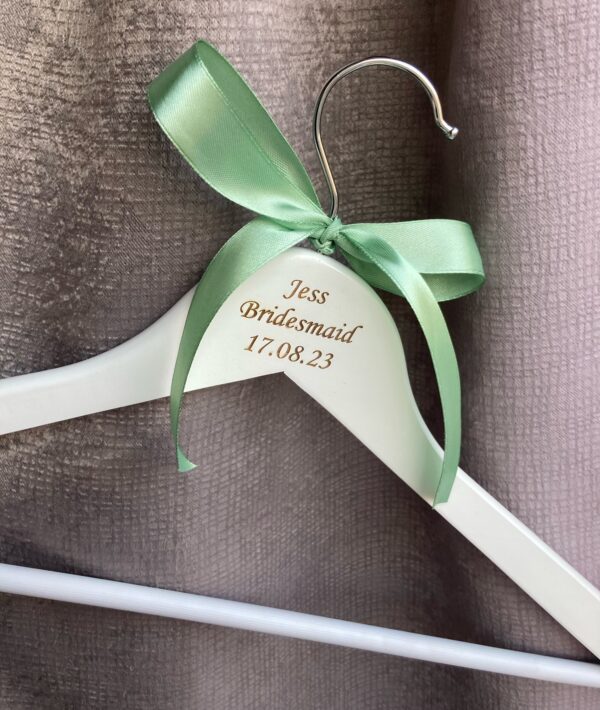 Personalised wooden wedding coathanger with choice of bow colour