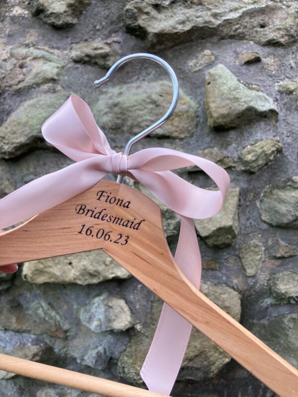 personalised pink ribbon wooden wedding coat hanger